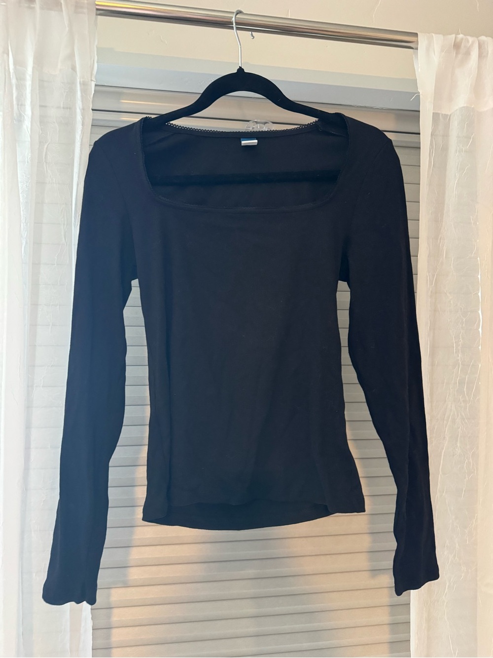 Old Navy Black Long Sleeve Square Neck Top